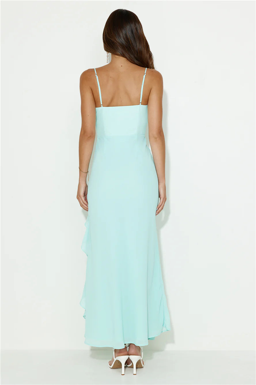 Fresh Scent Frill Maxi Dress Aqua