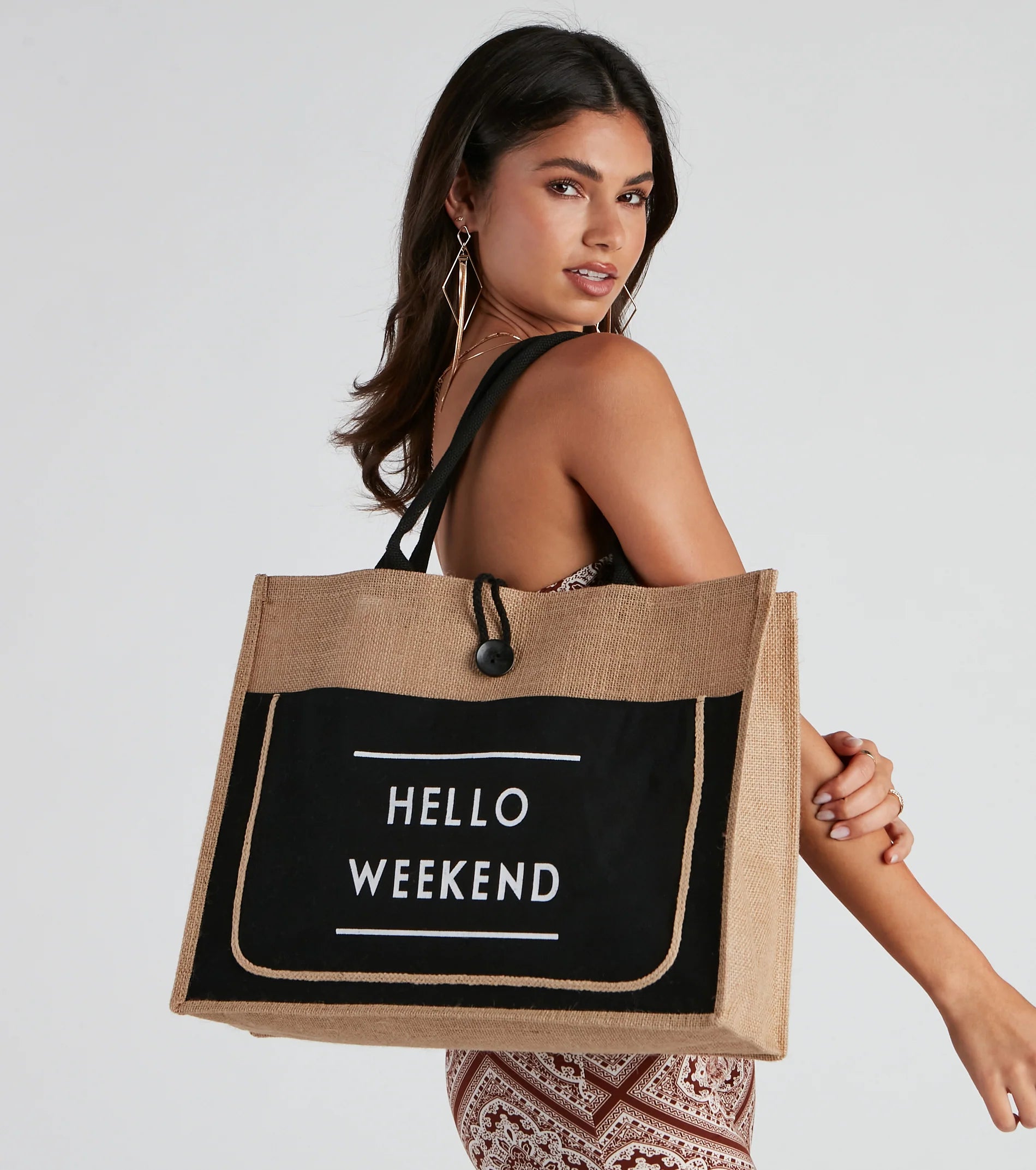 Hello Weekend Straw Tote Bag