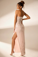 Hand Embellished Bandeau Maxi Dress in Blush