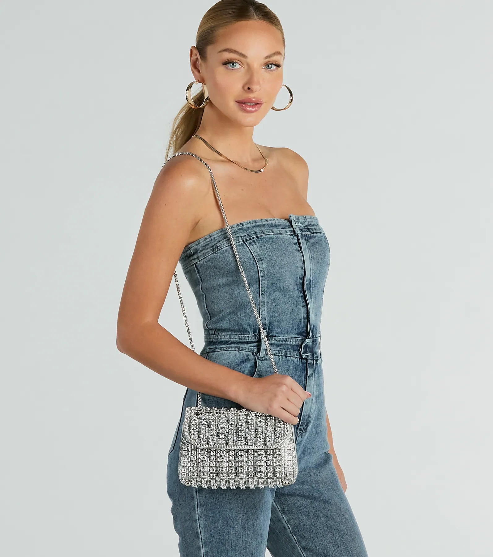 Sparkly Look Rhinestone Crossbody Bag