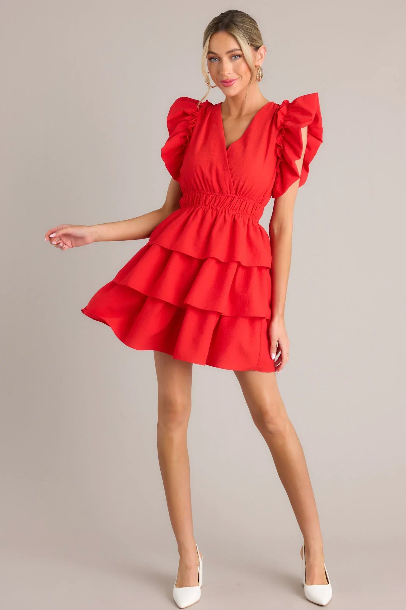 Radiance Ruffle Red Flutter Sleeve Mini Dress