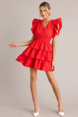 Radiance Ruffle Red Flutter Sleeve Mini Dress