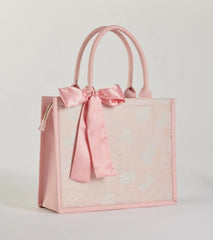 Scenic Embroidered Satin Bow Tote Bag