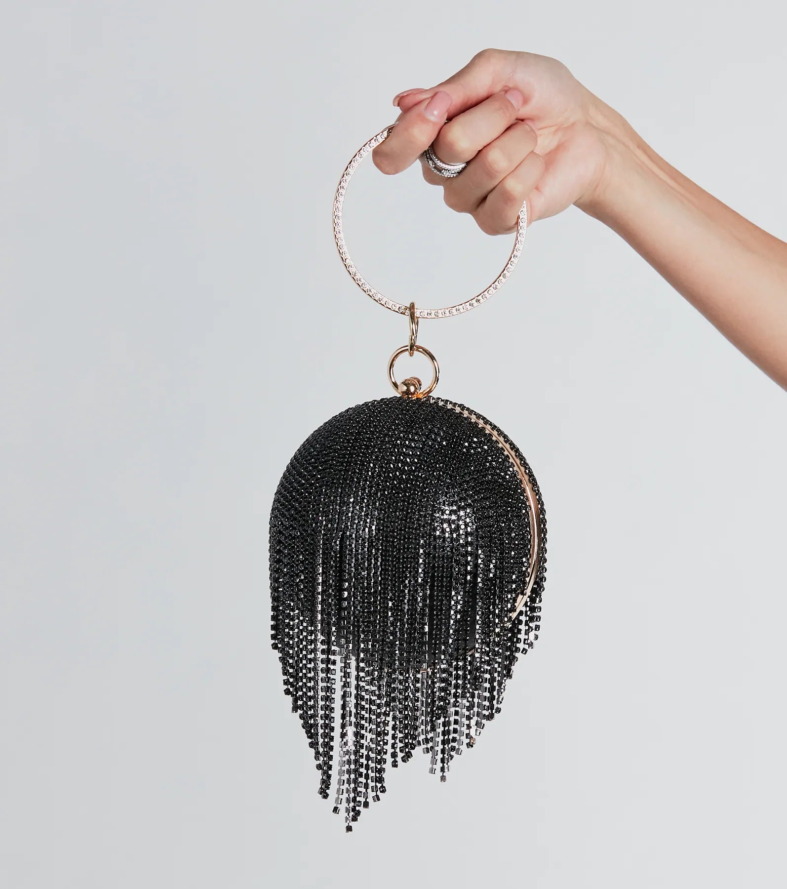 Feeling Rich Rhinestone Fringe Sphere Bag