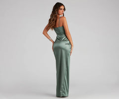 Mayra Formal Satin Slit Long Dress