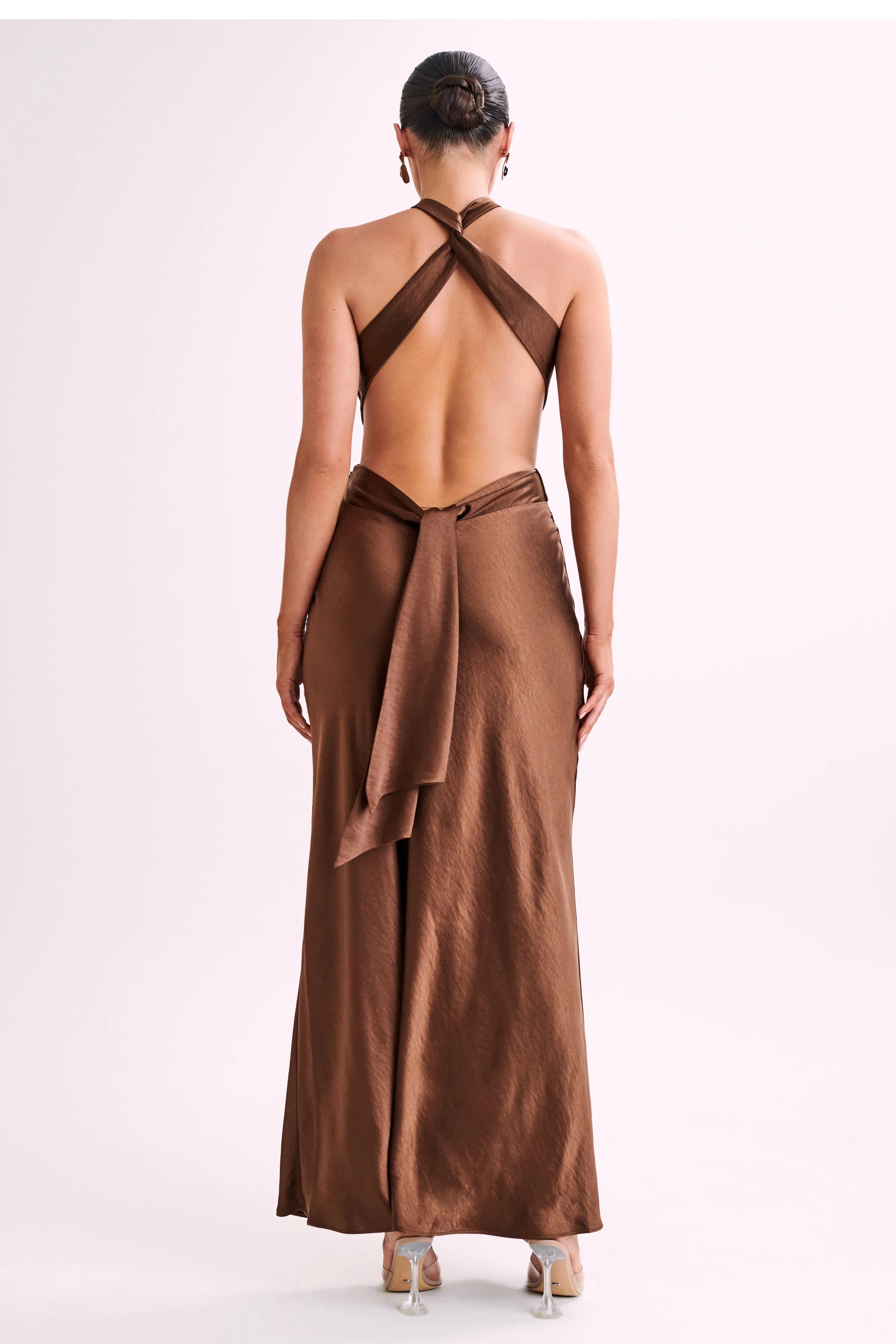 Nalani Satin Halter Maxi Dress - Chocolate