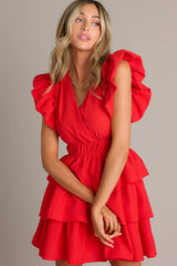 Radiance Ruffle Red Flutter Sleeve Mini Dress