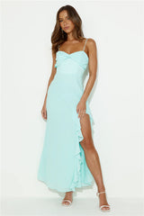 Fresh Scent Frill Maxi Dress Aqua