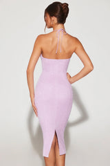 Embellished Plunge Halter Neck Midaxi Dress in Lilac