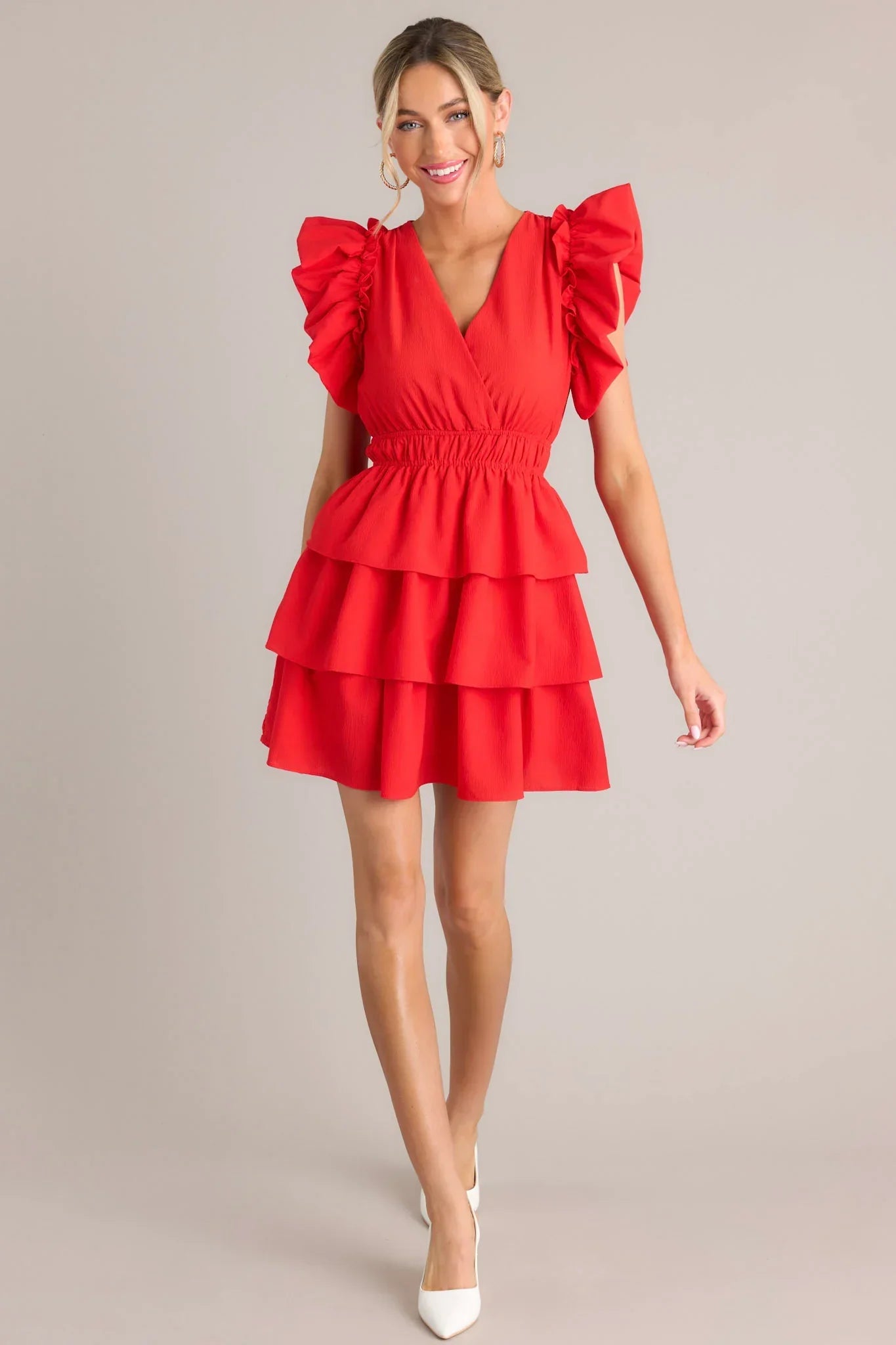 Radiance Ruffle Red Flutter Sleeve Mini Dress