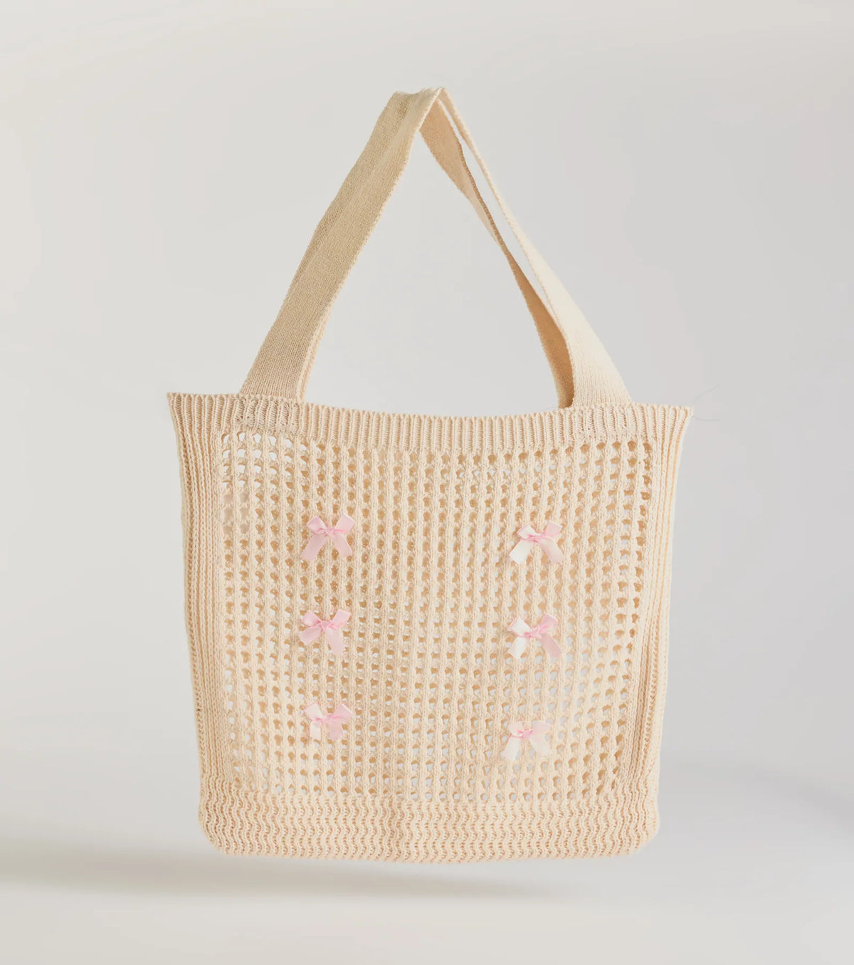 Cute Vibes Satin Bow Crochet Tote Bag