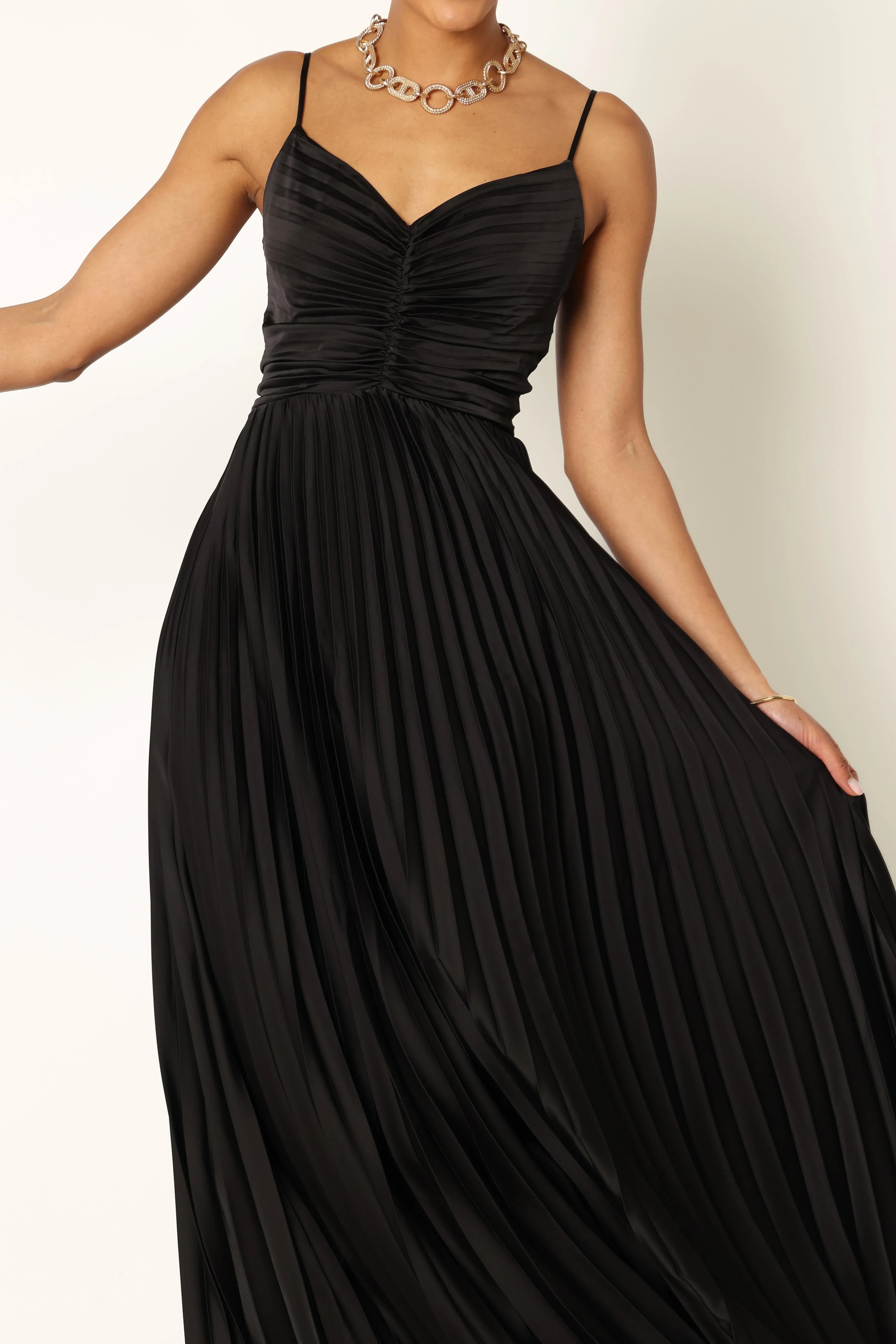 Naira Pleated Maxi Dress - Black