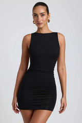 Modal High-Neck Open-Back Mini Dress in Black