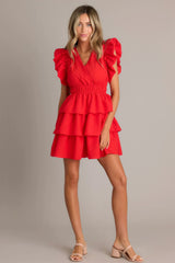 Radiance Ruffle Red Flutter Sleeve Mini Dress