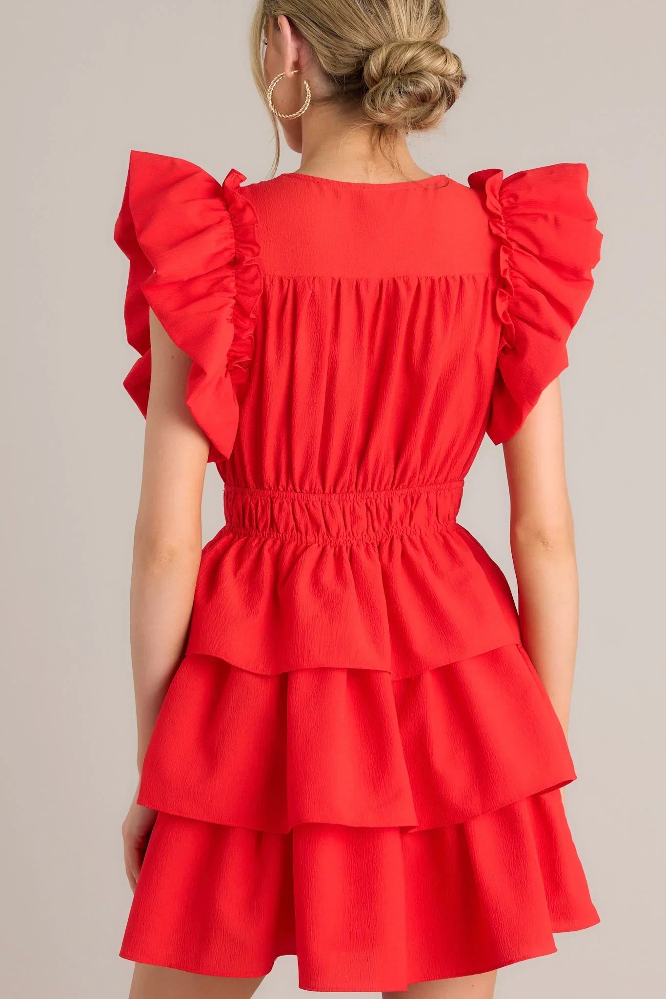 Radiance Ruffle Red Flutter Sleeve Mini Dress