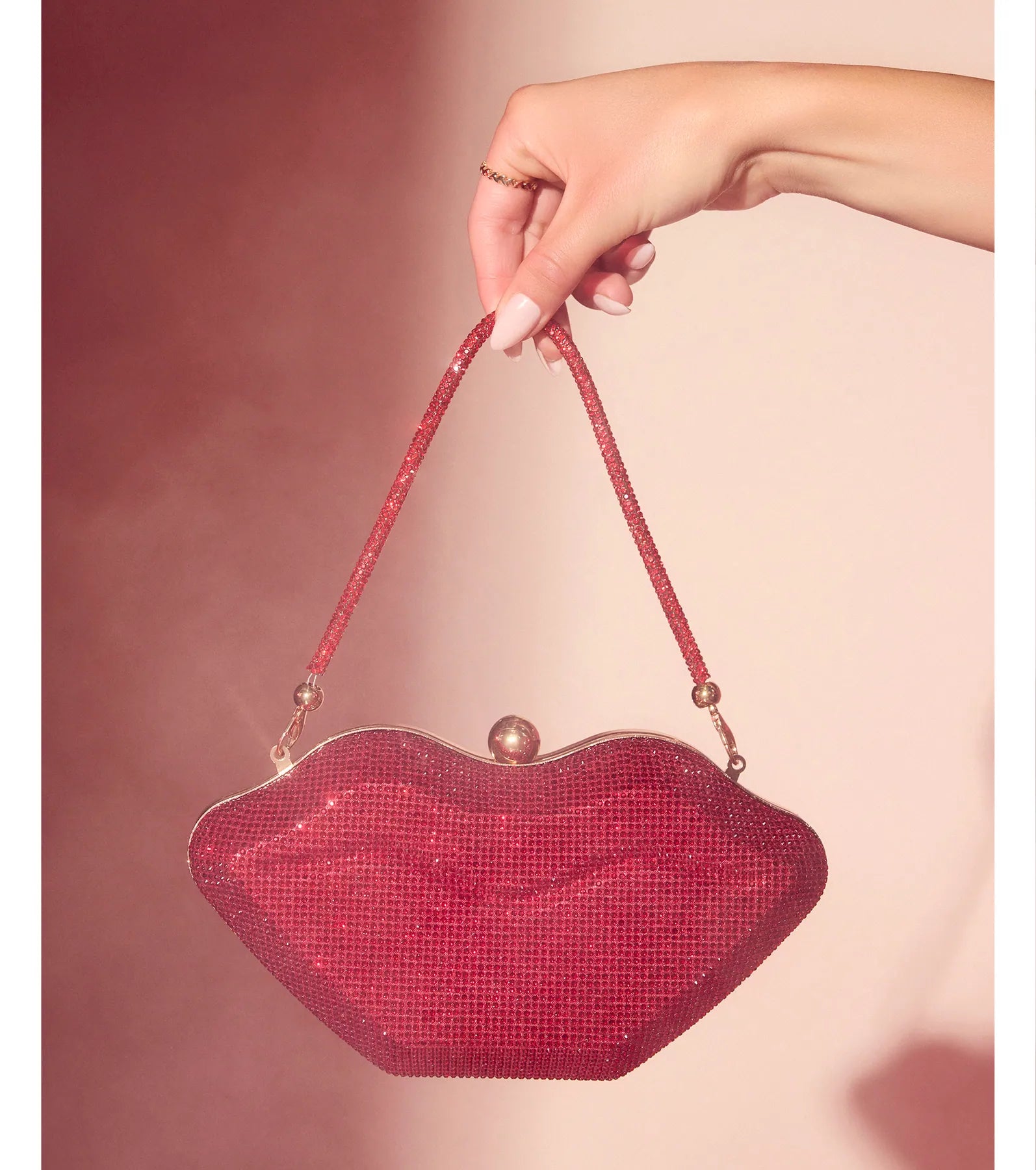 Kiss Me Rhinestone Lip Clutch Bag