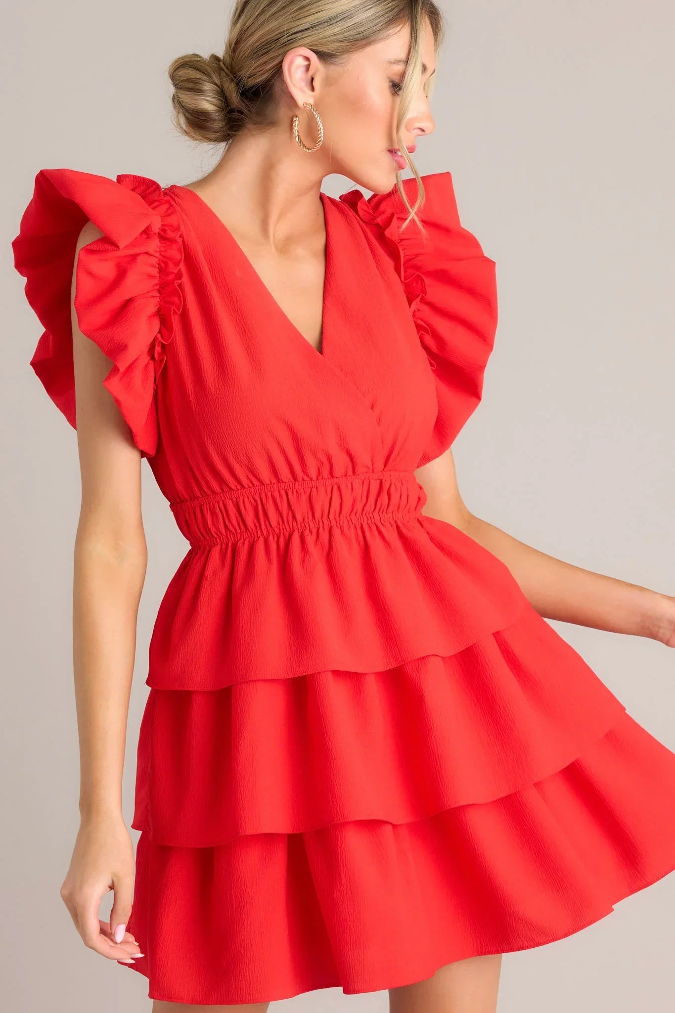 Radiance Ruffle Red Flutter Sleeve Mini Dress