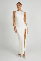 Gemima Satin Maxi Dress With Split - Ivory