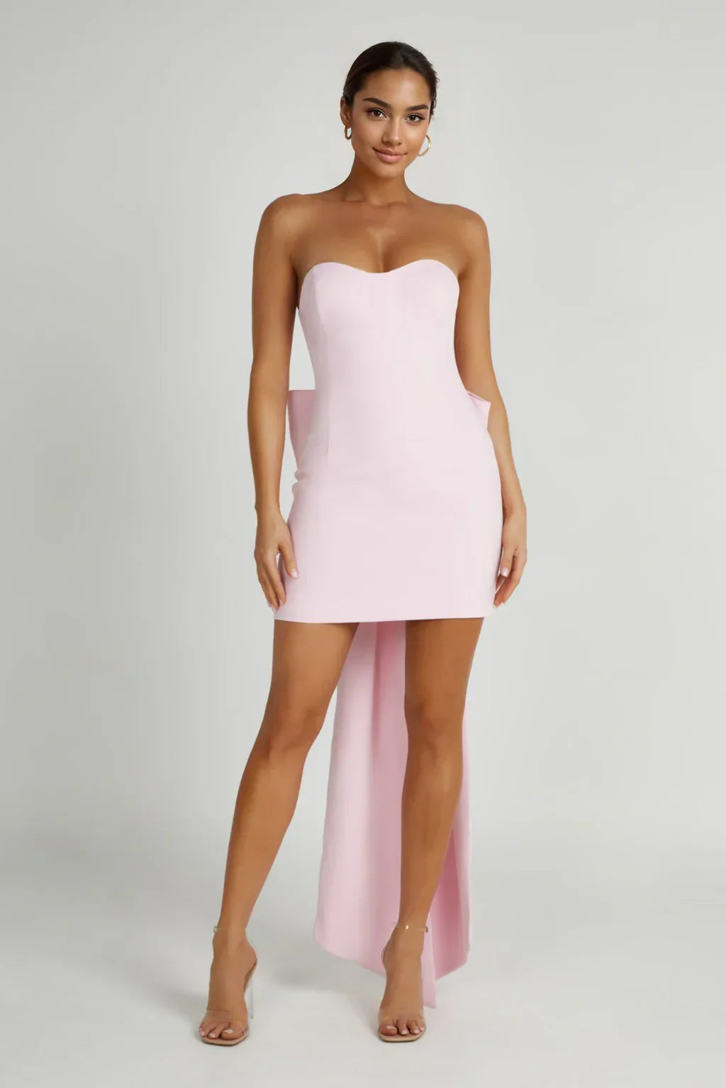 Meredith Strapless Bow Mini Dress - Blush Pink