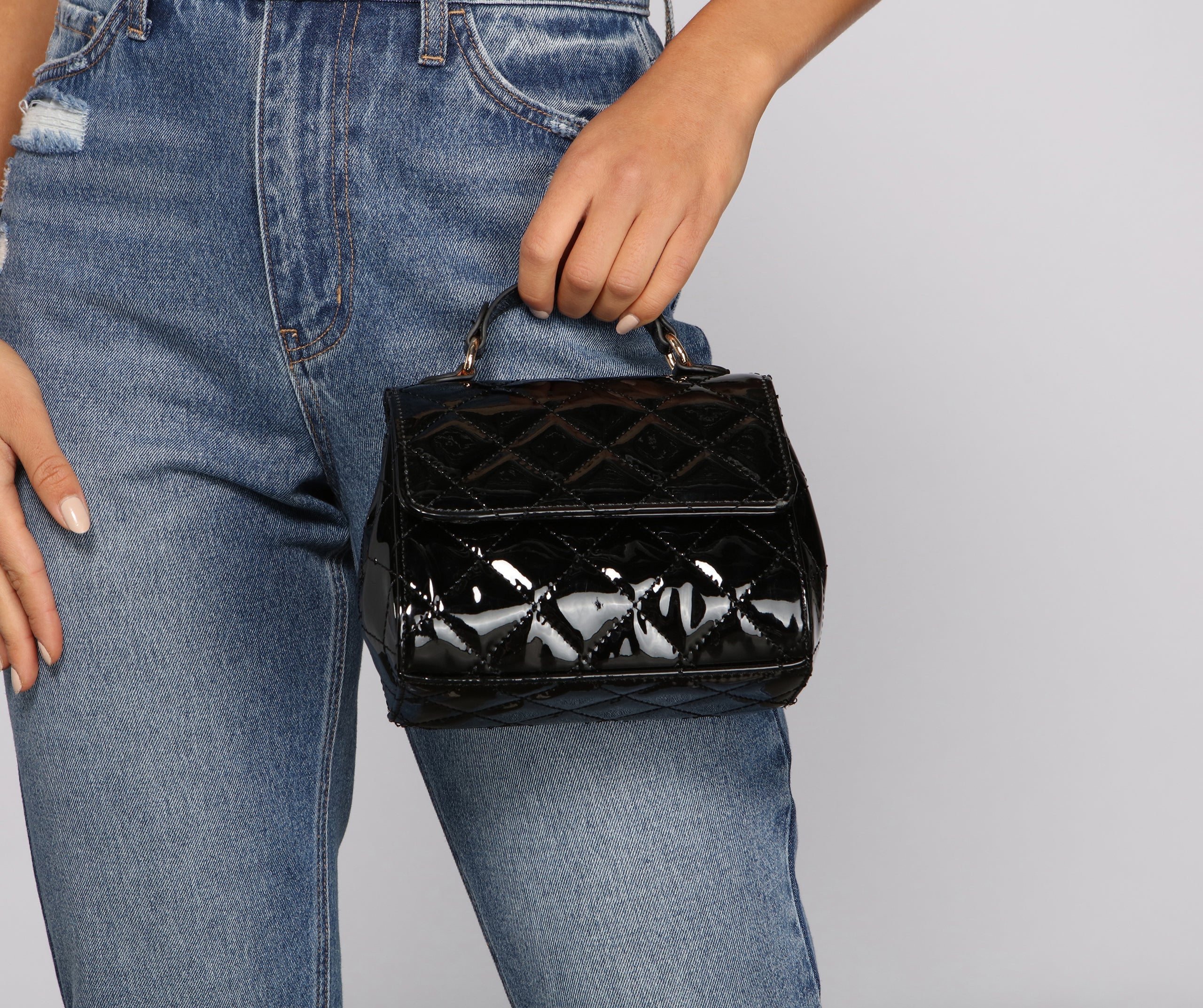 Effortless Glam Faux Patent Leather Quilted Crossbody