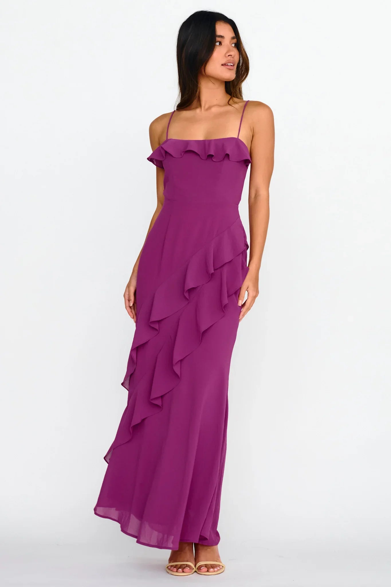 Actual Sunshine Ruffle Trim Maxi Dress Plum