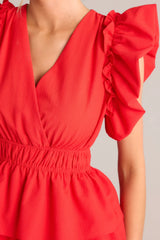 Radiance Ruffle Red Flutter Sleeve Mini Dress