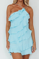 Arrabel Tiered Ruffle Mini Dress Sky Blue